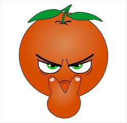 emoji  em forma de  laranja na cor laranja olhos verde folhas verde  com um gesto de to de olho em vc