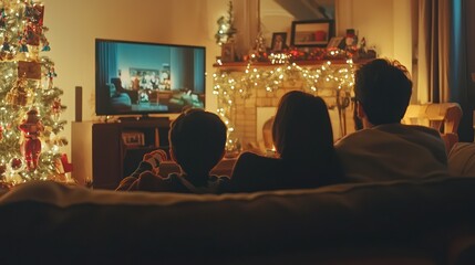 Family gathered in a cozy living room, enjoying quality time while watching television.