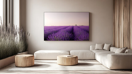  Interior with white sofa and coffee table 3d rendering Lavender Fields Lavender dusty purple sage green pale yellow Urban Sketching