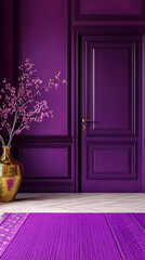 Fototapeta premium Interior background of room with vase with branch and door against beige wall 3d rendering Fireworks Night Deep purple magenta bright gold midnight blue Caricature