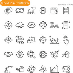 Business Automation Icons Workflow, Process, Efficiency, Technology, System