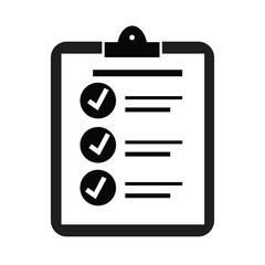 clipboard with check mark sign on white paper. checklist icon isolated on white background