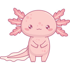 Cute pink Axolotl. Little cartoon kawaii character