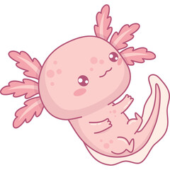 Cute pink Axolotl. Little cartoon kawaii character