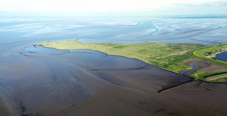 Aerial view of the tidal mudflats and channels of the Eemsdelta and Dollard, Groningen, The Netherlands