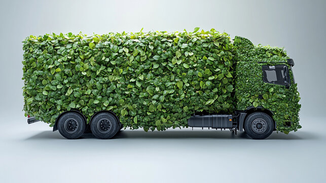 Green logistic or Sustainable transport concept. Truck icon transport logistics travel with clean energy, eco friendly process on forest background
