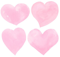 Pink Heart Watercolor Texture Brushstrokes Clip Art on Isolated Transparent Background PNG for Text or Copy Space, Collection Set