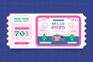 New year cute voucher coupon ticket with abstract geometric background