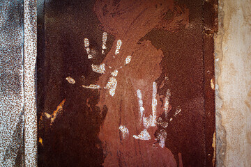 abstract photograph , a human palm print on an old surface