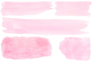 Pink Watercolor Texture Brushstrokes Banner Long Shape Clip Art on Isolated Transparent Background PNG for Text or Copy Space, Collection Set