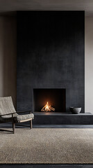  Empty classic interior of a room with fireplace over black wall Desert Dunes Sandy beige terracotta burnt orange cream Alchemy Symbolism