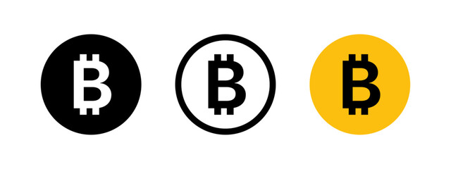 Bitcoin icon. Crypto currency symbol. Bitcoin wallet vector illustration. Decentralized financial money system sign. Bit coin mining pictogram. Crypto stock exchange platform emblem. Digital banking.
