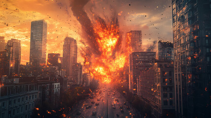 Fototapeta premium Dramatic stock photo of a world exploding in a fiery blaze, catastrophe, destruction, apocalypse, global disaster. Oblivion. Illustration