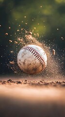 Closeup of a Baseball in Mid-Air, Covered in Dirt
