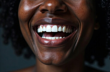 Fototapeta premium Large portrait of young smiling beautiful woman, female image. AI Generative