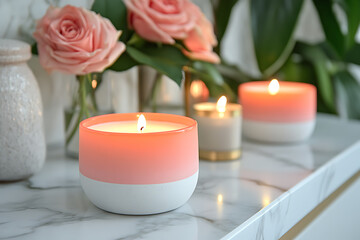  Elegant white and cream colored candles with gold accents displayed on marble surface with cream roses Flamingo Pop Hot pink neon orange lime green white Dotwork