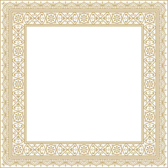 Vector square gold border, frame, Pompeii. Rectangle Neopolitan ornament. Art of Ancient Rome. Template for stained glass