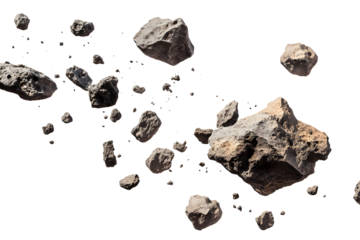 swarm of asteroids isolated on transparent or white background, png