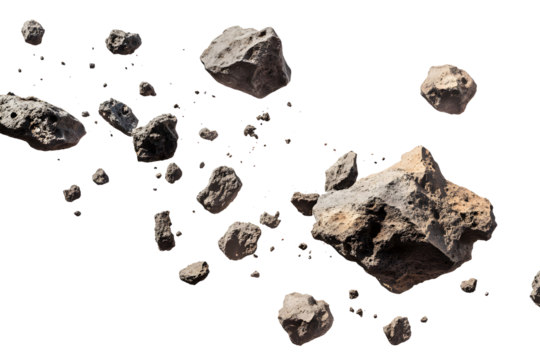 swarm of asteroids isolated on transparent or white background, png