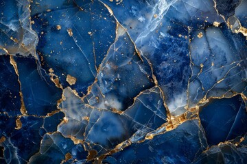 Photo of Navy blue agate marble pattern with golden veins. Background texture for backdrops or mapping