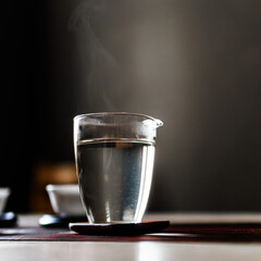 A Steaming Glass of Water Set on a beautifully Minimalistic Table Setting for Elegance