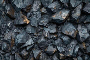 Photo of Big pile of natural black coals. Background texture for backdrops or mapping