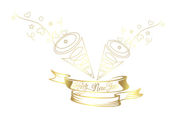 happy new year trumpet illustration in line art style