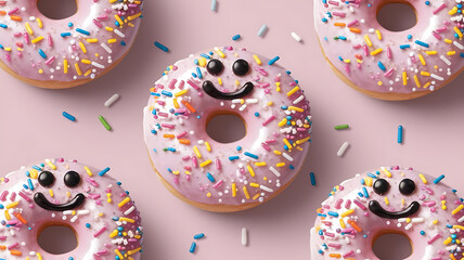 Jolly Doughnut Hole A donut hole with a smiley face and sprinkles on a soft solidcolored background Photography copyspace glossy effect