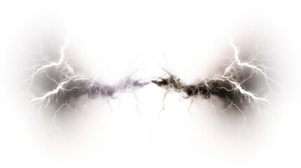 Fototapeta premium Electric lightning bolts converging in a powerful clash with high contrast lighting isolated on white background