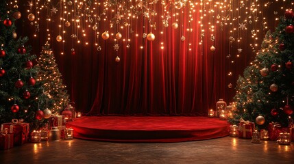 Red Christmas velvet podium