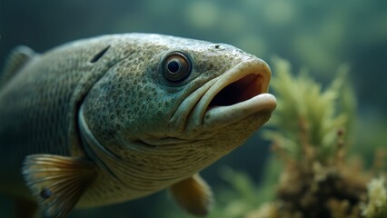 A close up of a fish with its mouth open