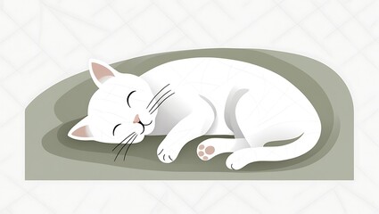 A White Cat Sleeping Peacefully On A Soft Green Bed