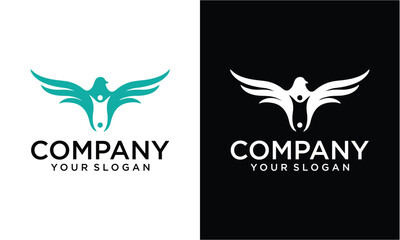 Creative Angel wings logo element. Abstract flying man people fly logo design. feather wings vector illustration