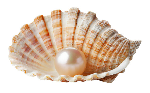 Pearl on shell isolated on white background png transparent clipart.