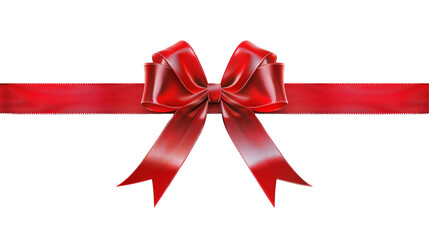 Red ribbon with bow on white background png transparent  clipart.