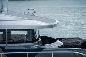 Super yachts at dock in Molo Vecchio, Genova, Italy. Beautiful, new and super clean, on a sunny day. 