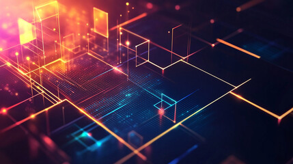 Fototapeta premium Futuristic cityscape where digital ordinances ensure fairness and integrity in governance, A vibrant digital circuit board with glowing elements representing technology and data flow. 