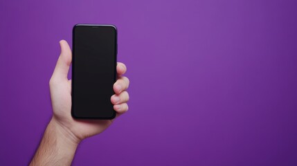 A Hand Holding Smartphone with Blank Screen Against Purple Background  Mockup for App Presentation or Mobile Advertising