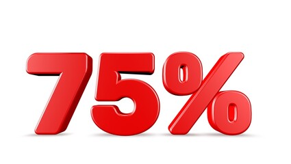 75% 3D rendering illustration isolated with Red Color on white background 3D percent and signs