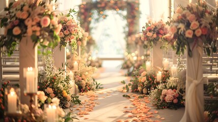Whimsical wedding aisle decor adorned with vintage-inspired elements, creating a magical atmosphere for exchanging vows