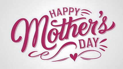 Elegant Mother’s Day Design with Rich Pink Script, Delicate Heart, and Playful Swirls on a Crisp White Background