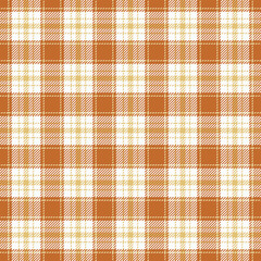 Linen plaid check textile, nobility pattern seamless fabric. Length vector background texture tartan in white and orange colors.