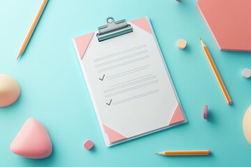 3d paper clipboard task management todo check list with pencil, 
