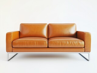 Luxurious tan leather sofa with sleek metal legs, combining comfort and modern design  