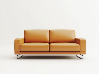 Vibrant caramel leather sofa with chrome legs, offering a bold statement for any space  