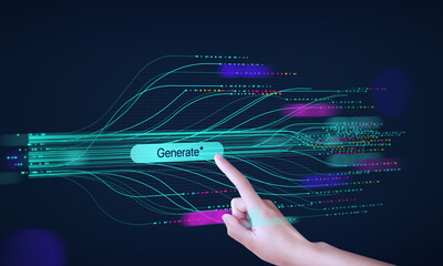 A hand showing AI tech with Generative Ai concept, artificial intelligence cyber security, digital...