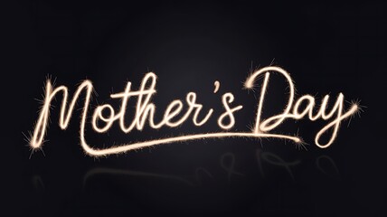 Obraz premium Vibrant Golden Script Text Effect for Mother’s Day on a Deep Black Background with Sparkler-Like Glow and Reflections