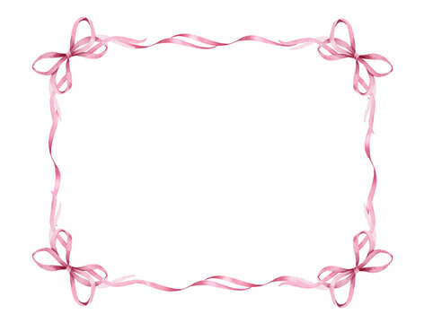 Horizontal Frame of pink ribbons and bows.