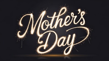 Vibrant Golden Script Text Effect for Mother’s Day on a Deep Black Background with Sparkler-Like Glow and Reflections