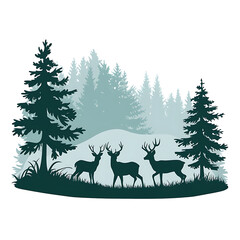 Naklejka premium Wildlife scene withdeer in the morning mist inserene forest isolated on white background cutout png design asset funny conceptStippling